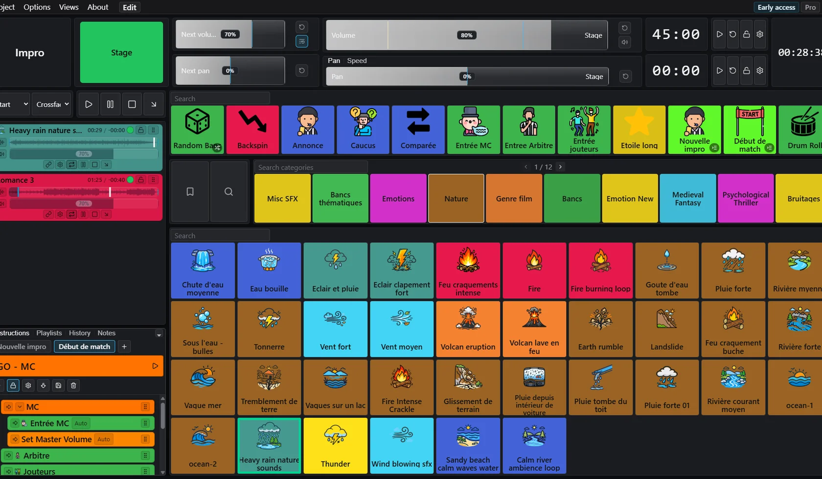 Sound Show main screen showing tabs, sound buttons, and audio players.